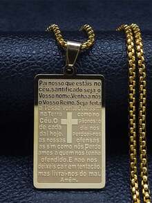 Chrisitian Cross Bible Verse Prayer Necklace Stainless Steel Portuguese Necklaces  Jewelry Necklace - 金色 - 查看 3
