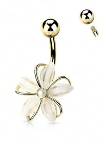 1pc Exquisite & Sparkling Crystal Flower Belly Button Ring, 316L Surgical Steel Piercing Jewelry With Shiny Petal Decoration. Perfect For Dating, Daily Wear Or Gifting. Valentines