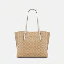 Coach Mollie 34 马车标志复古通勤皮革手提包购物袋单肩包大号女士深棕色字母组合 - 卡其色 - 查看 4