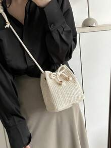 Minimalist & Fashionable Small Sunflower Shoulder Bag, Beach Essentials,Summer Women Bag,Perfect For Travel, Vacation, Holiday & Beach - Beige - View 6
