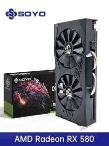SOYO Tarjeta gráfica AMD Radeon RX580 8G GDDR5 de 256 bits, tarjeta de video para juegos, RX 580 PCI-E 3.0 x16 para componentes de escritorio GPU - Negro - Ver 2