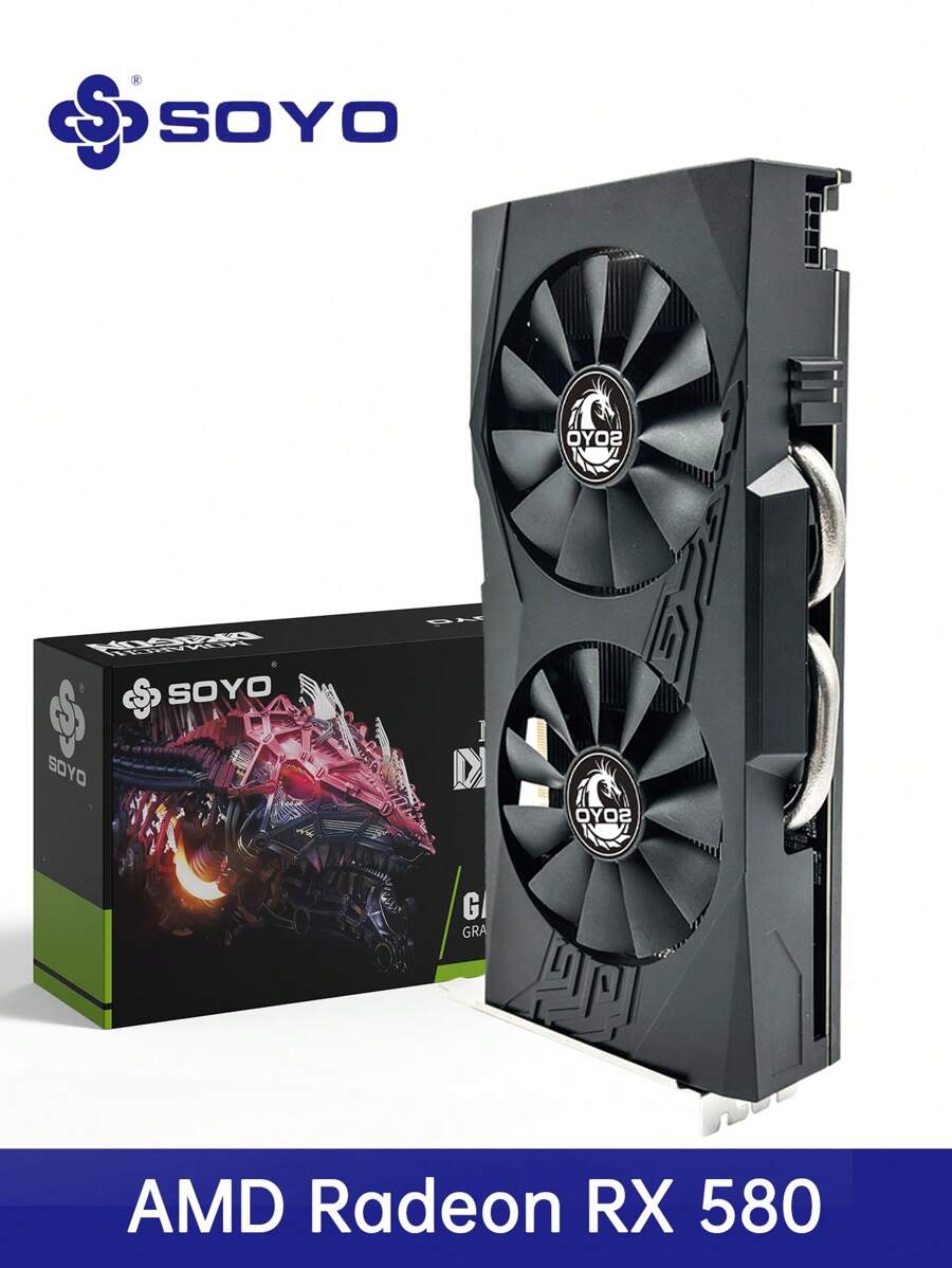 SOYO Tarjeta gráfica AMD Radeon RX580 8G GDDR5 de 256 bits, tarjeta de video para juegos, RX 580 PCI-E 3.0 x16 para componentes de escritorio GPU