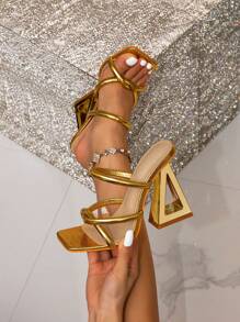 Women's High Heel Sandals, New Summer Comfortable And Versatile Mule Slippers, Elegant And Stylish Gold Cross Strap Open Toe Sandals For Beach Party - Gold - View 1