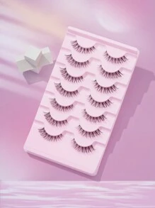 7 Pairs/Set D Curl Natural Looking Transparent Stem Cross False Eyelashes 5-13mm, Suitable For Work, Daily Use, School, Date, And Vacation