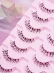 7 Pairs/Set D Curl Natural Looking Transparent Stem Cross False Eyelashes 5-13mm, Suitable For Work, Daily Use, School, Date, And Vacation