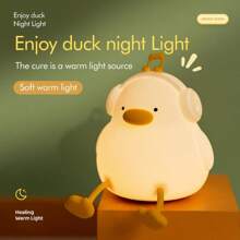 1pc Cute Duck Night Light, Rechargeable Duck Lamp With 1200mAh Battery, LED Animal Night Light, Soft Silicone Touch Table Lamp, Dimmable Timer Light, 3-Level Brightness, Phone Holder, Night Light Suitable For Breastfeeding, Bedroom Decorating, Gifts For Children, Boys, Girls, Adults. Baby Shower Family Decorations Gifts