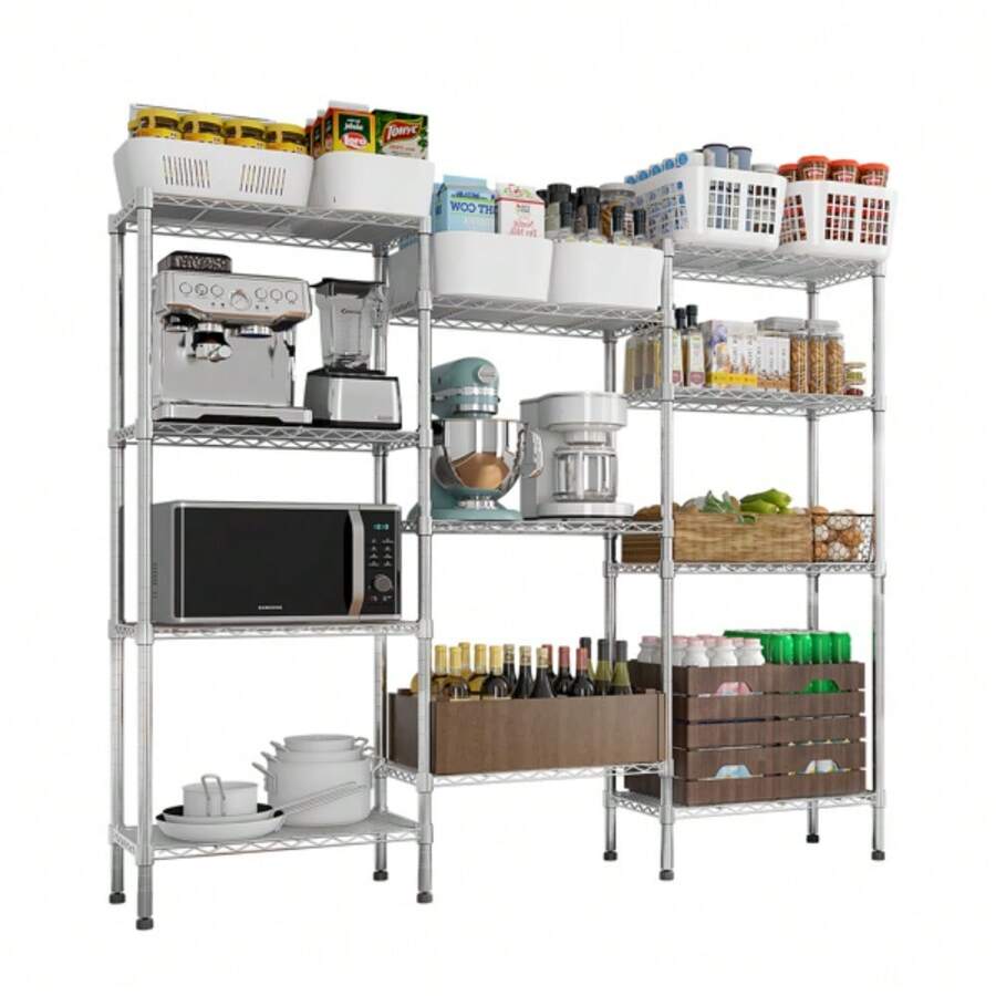 62.9''W Adjustable Storage Shelves NSF Wire Shelving Unit Multiple Rows Shelving For Storage Rack Shelves For Storage Heavy Duty Garage Shelf Pantry Shelves Kitchen Shelving - White - View 1