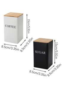 1pc Creative Bamboo Lid Iron Art White Tea Canister For Snack/Coffee/Candy Storage & Display, Simple Design