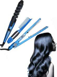 Kit De Plancha Alaciadora Rizadora Titanium Cabello Liso Rizado 3 En 1 barberia - Multicolor - Ver 6