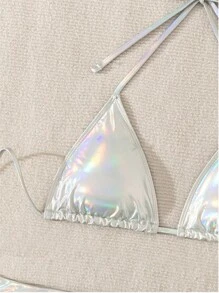 Solid Color Three Piece Set Sexy Underwear Skirt Women - Silver - View 8