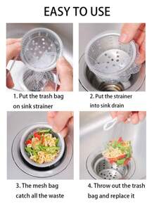 100个装厨房水槽过滤网袋，一次性水槽过滤网袋，水槽网过滤袋，一次性水槽过滤网袋，水槽垃圾网袋，带收纳盒的水槽过滤袋，厨房用涤纶水槽过滤网 - 白色 - 查看 8