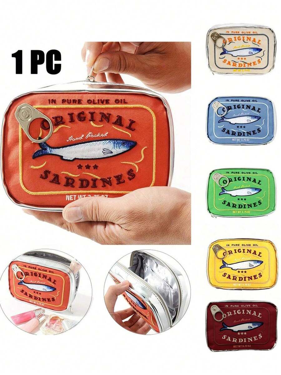 1個時尚鮭魚圖案大容量化妝包——帶拉鍊的便攜式化妝組織者，旅行和家居使用理想的化妝用品和小配件旅行組織者包，送女士女孩的收納化妝組織者化妝盒 - 彩色 - 查看 1