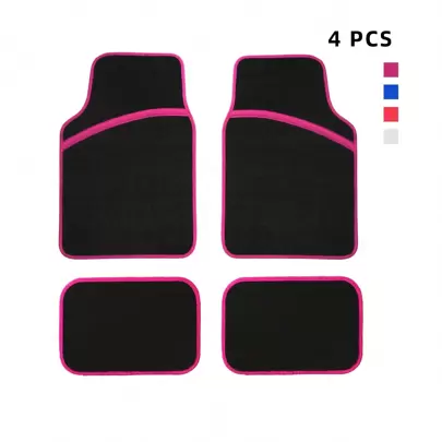  4 pièces/set Tapis de sol de voiture à bordure scintillante, tapis de jazz noirs personnalisés pour femmes, faciles à nettoyer, fond antidérapant en PVC, convient à la plupart des modèles. Avant : 64,5 cm x 44 cm, Arrière : 35 cm x 43 cm.