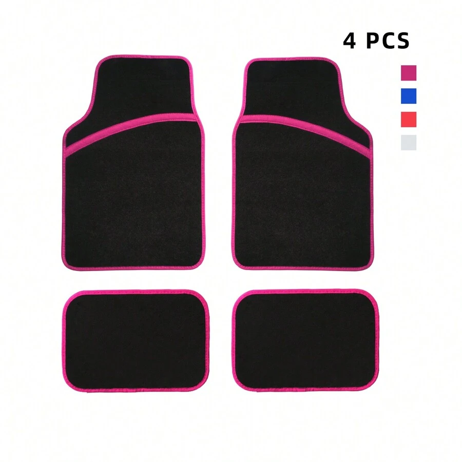 Conjunto de 4 tapetes de carro com bordas brilhantes, personalizados para mulheres, na cor preta, fáceis de limpar, com fundo de PVC antiderrapante, adequados para a maioria dos modelos. Frente 25,39 pol x 17,32 pol, traseira 13,77 pol x 16,92 pol.