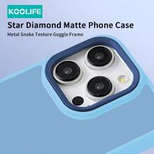 Koolife 3pcs Set (1pc Starry Diamond Skin-Touch Anti-Drop Full Protective Phone Case, 1pc Full-Screen High-Definition Transparent Screen Protector With Black Silk Printed Edges, 1pc Phone Camera Lens Protector) Compatible With Apple IPhone12/12Pro/12ProMax/13/13Pro/13ProMax/14/14Plus/14Pro/14ProMax/15/15Pro/15Plus/15ProMax - Blue - View 3