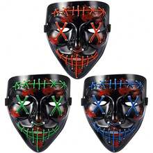 1Pack Halloween Purge Cold Light Mask One-Eye Masks ,Halloween Scary Mask,Led Light Up Masks For Festival Cosplay - 綠色+紫色 - 查看 3