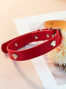 1 pièce Collier pour animaux de compagnie en PU réglable avec décoration en métal en forme de patte, disponible en plusieurs tailles et couleurs pour chats et chiens, peut être utilisé comme collier ou accessoire