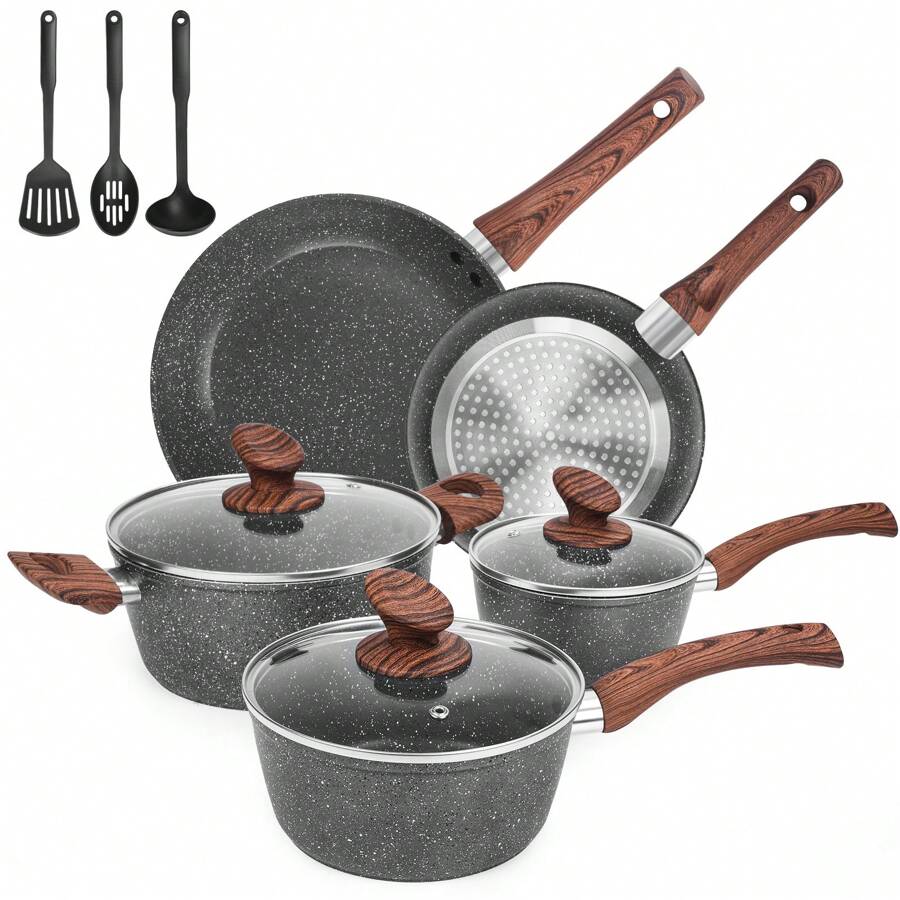 M MELENTA Nonstick Pots And Pans Set, 11 Piece DieCast Induction Hob