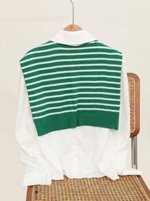 1pc Handmade Crochet Striped Women's Shawl Wrap Cardigan For Summer Air-Conditioning Protection, Spring Autumn Hollow Collar Cape Shawl, New Fashion Professional Commute Style - Striped Fake Collar - View 6