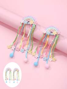 1對女童彩虹閃粉聚酯纖維毛絨布可愛波西米亞風格髮飾，適合日常佩戴 - 彩色 - 查看 2