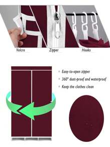 Closet Organizador de Ropa Armario Minimalista, Armario Tela Plegable y Tubo Metal, Portátil y montado, Estante de Ropa Ideal para BañO, para Mantas, Ropa, Zapato, Maletas - Burdeos - Ver 5