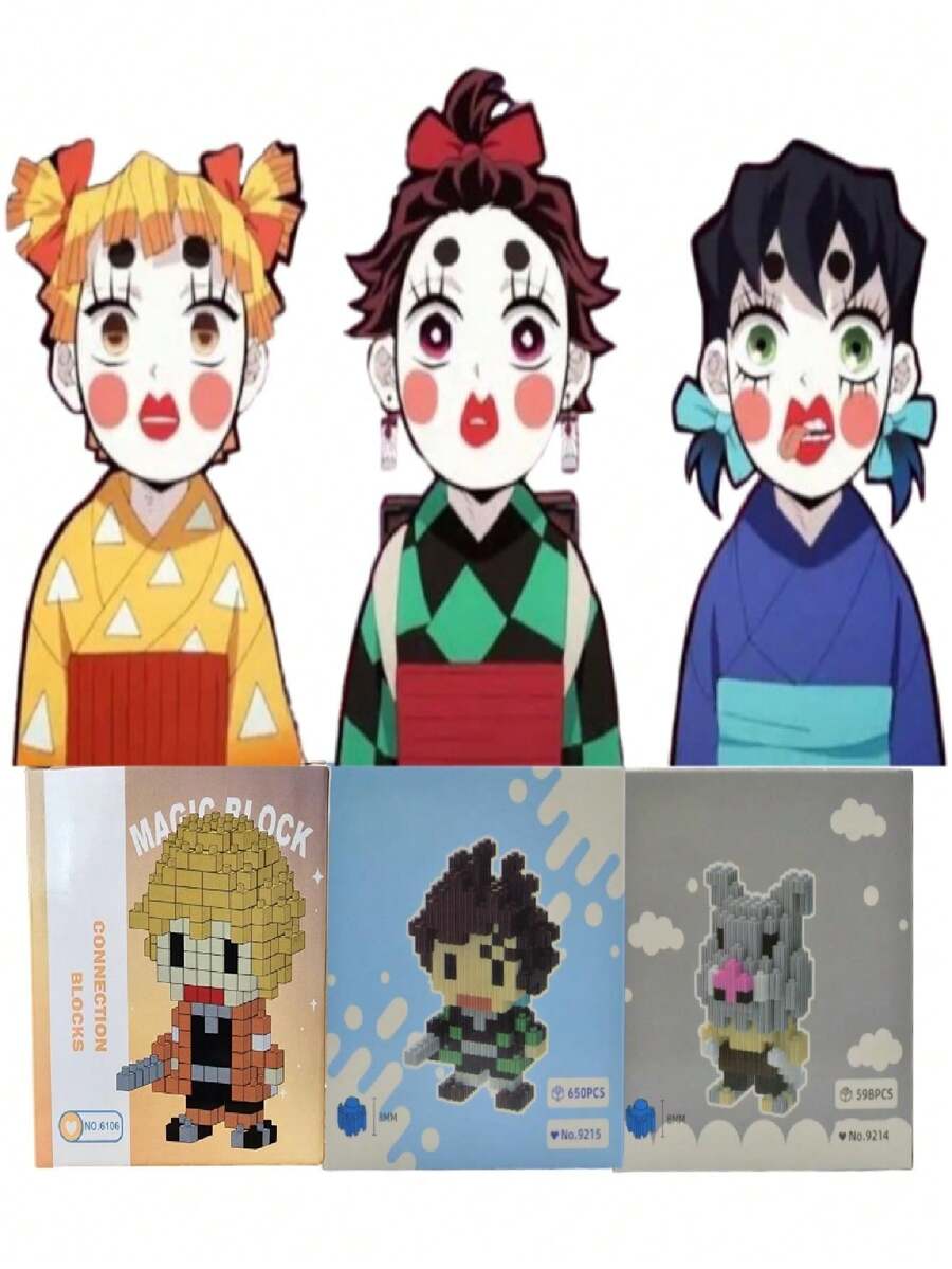 Set De Bloques Armables De Tanjiro, Inosuke Y Zenitsu Kimetsu No Yaiba - Amarillo - Ver 1