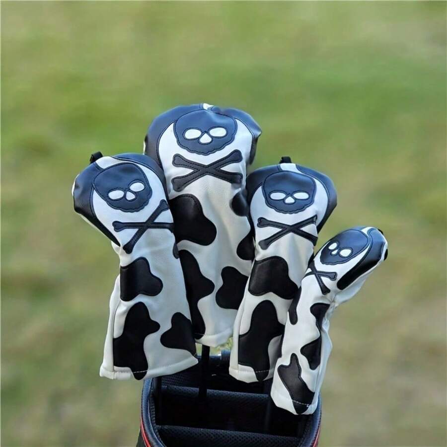Premium Golf Club Head Covers With Stylish Skull Pattern - Durable Leather Cover For Fairway Woods - Multicolor - View 1
