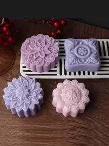 3D Circular Flower Soap Silicone Mold Classic Patterns Round Flower Soap Candle Resin Making Tool DIY Handmade Gift - White - View 2