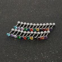 Conjunto de 12 pares de aretes de cartílago con diamantes de imitación de colores mixtos, espárragos de barbells de acero inoxidable, para perforación en hélice trago. - Multicolor - Ver 5