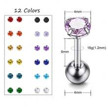 Conjunto de 12 pares de aretes de cartílago con diamantes de imitación de colores mixtos, espárragos de barbells de acero inoxidable, para perforación en hélice trago. - Multicolor - Ver 4