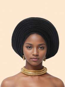 1件优雅重工闪光面料多层可调节头巾帽穆斯林非洲帽，适合日常佩戴、婚礼和派对、睡眠时佩戴。 - 彩色 - 查看 26