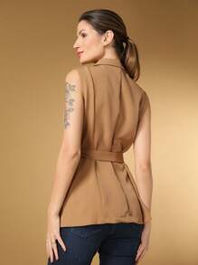 Steve Store Women's Fashion Vest Blazer Long Tailored Tailoring With Dress Belt - Màu Khaki - Xem 4