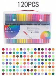 12/24/36/48 peças Marcadores Duplos de Dupla Ponta Fina e Escova, Cores de Esboço de Caneta de Aquarela Profissional de Desenho para Estudantes Abastecimento Escolar de Papelaria. - Multicolorido - Visão 5