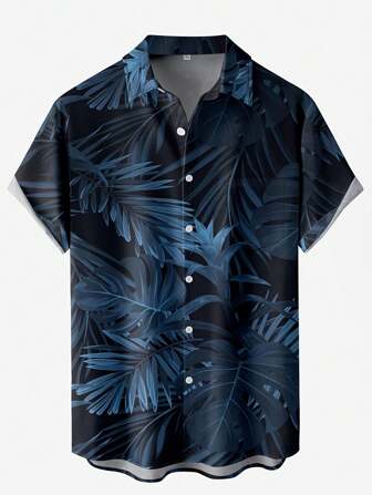 Plus Size Men's Hawaiian Vacation Casual Tropical Floral Art Print 3D Digital Polo Collar Chest Pocket Holiday Beach Loose Short Sleeve Shirt