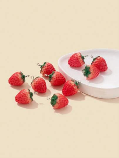 10pcs/Pack Cute Strawberry Pendant Accessories, Personalized Fashion Earrings Necklace Bracelet, Handmade DIY Jewelry Making Supplies