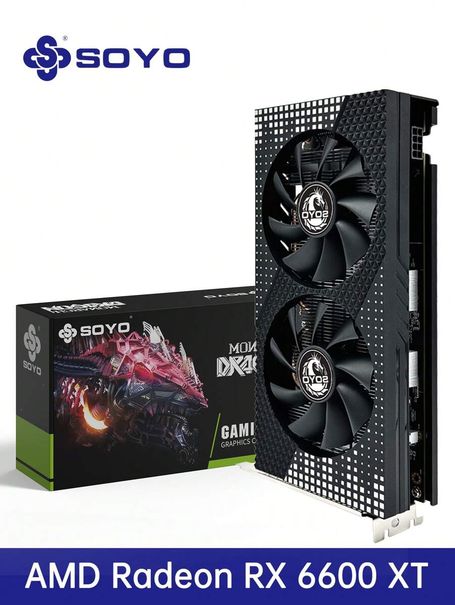 SOYO Card đồ họa chơi game RX 6600XT 8GB GDRR6 128-Bit Hệ thống làm mát quạt kép Card đồ họa RX 6600 XT Linh kiện máy tính để bàn GPU