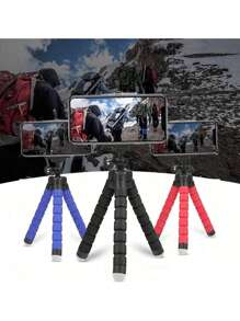 1入組迷你柔軟海綿章魚手機三腳架，直播攝影海綿小腳架，適用於所有手機，章魚架戶外自拍工具，隨時隨地解放雙手，旅行的好幫手 - 彩色 - 查看 1