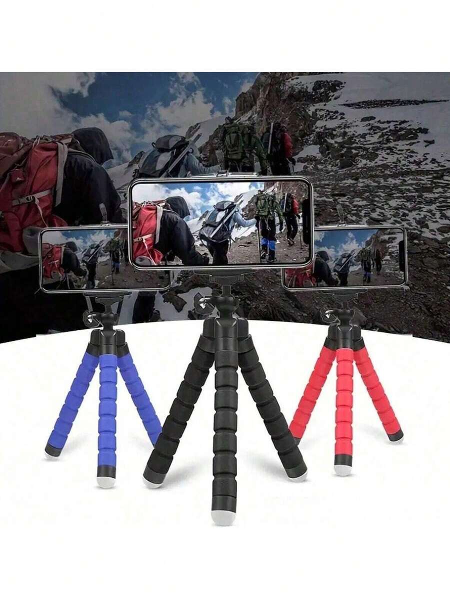 1入組迷你柔軟海綿章魚手機三腳架，直播攝影海綿小腳架，適用於所有手機，章魚架戶外自拍工具，隨時隨地解放雙手，旅行的好幫手 - 彩色 - 查看 1