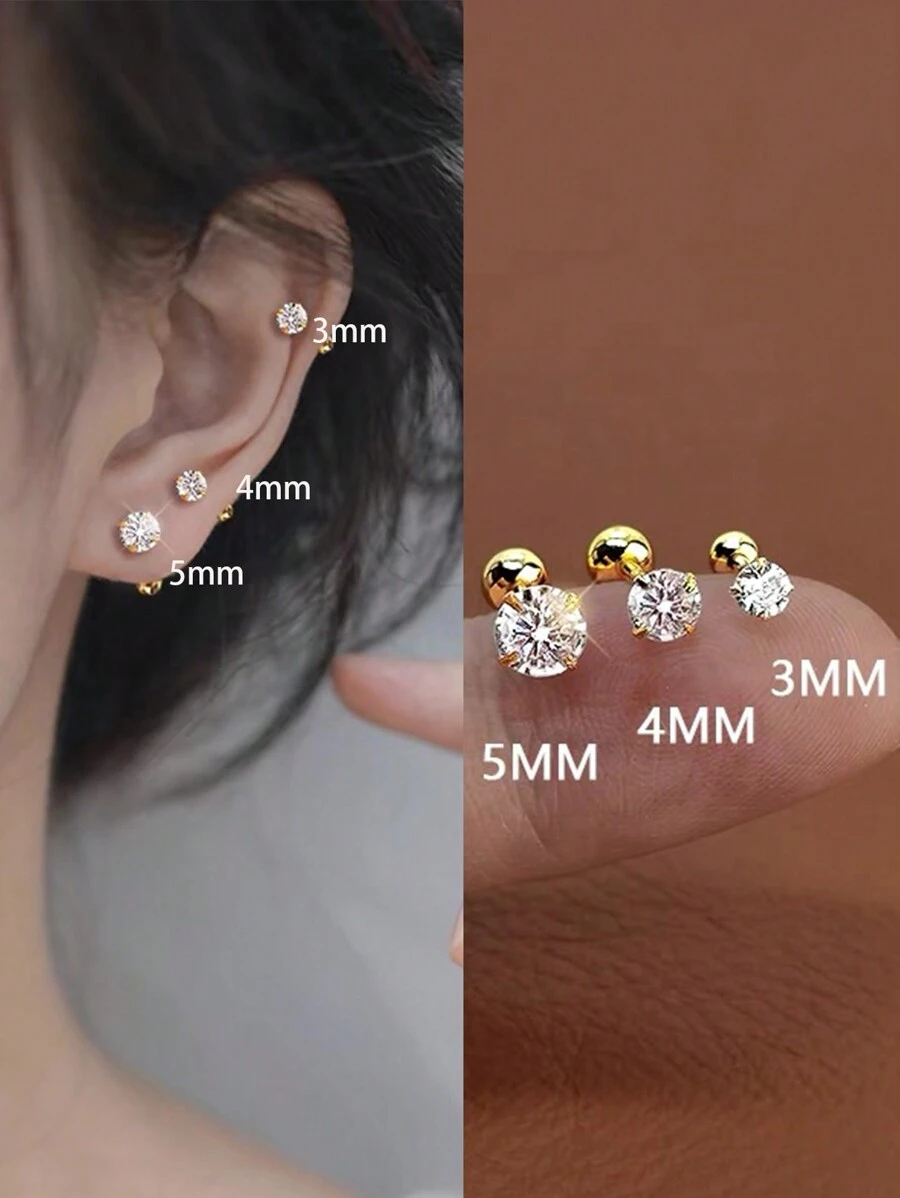 3pcs/Set Golden Ear Bone Stud Earrings For Women
