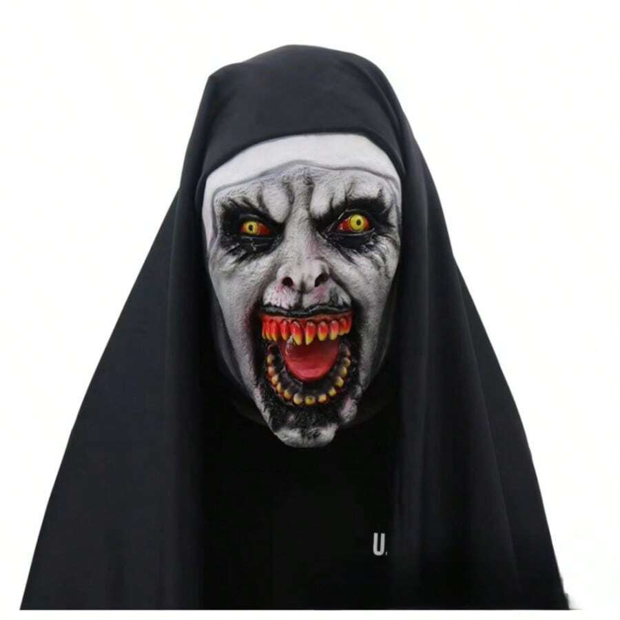 恐怖吓人乳胶女鬼脸面具，万圣节派对用品时尚出口产品（乳胶产品略有气味属正常现象） - 黑色 - 查看 1