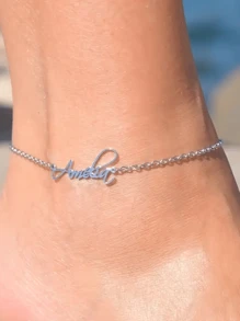 Custom Name Anklets For Women Stainless Steel Customized Ankle Bracelet On The Leg Jewelry Female Personalized Foot Chain Beach Vacation Gifts Birthday Party Gifts For Family And Friends - Silver - View 3