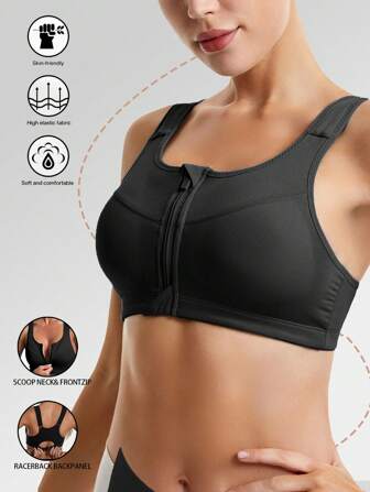 Soutien-gorge de sport pour femmes, crop top avec push-up, dos croisé, fermeture éclair devant, soutien-gorge de gym et de course résistant aux chocs