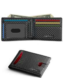 1 pieza Cartera delgada de hombre plegable, con capacidad grande y bloqueo RFID, Wallet minimalista de bolsillo frontal y simple, ideal como regalo para él - Negro - Ver 1