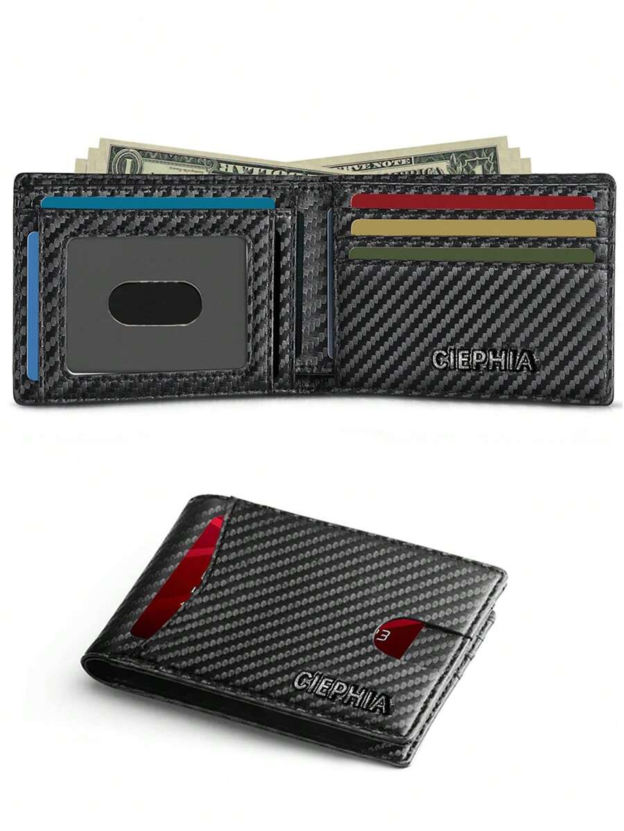 1 pieza Cartera delgada de hombre plegable, con capacidad grande y bloqueo RFID, Wallet minimalista de bolsillo frontal y simple, ideal como regalo para él - Negro - Ver 1
