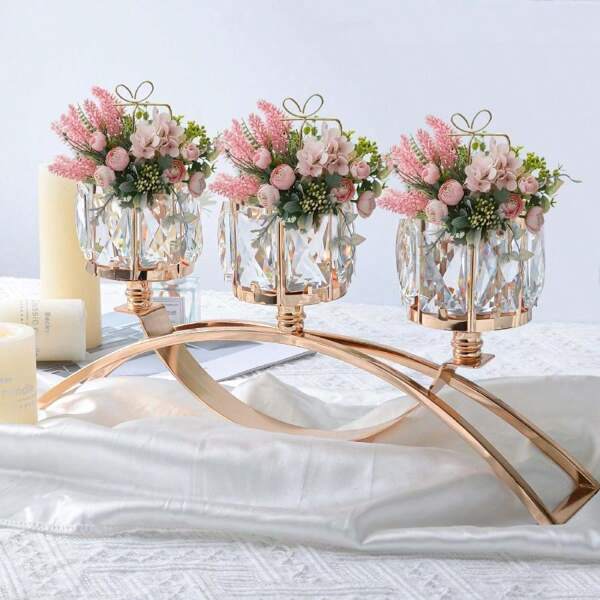 1pc 3-Arm Crystal Candle Holder, Arch Candle Stand, Dining Room, Cabinet Decor, Home Decoration, Perfect Gift For Wedding, Birthday, Mother, Girlfriend, Room Decoration