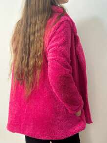Casaco Teddy Inverno Feminino Longo Com Forro Pelúcia Blusa Feminina - Pink - Visão 4