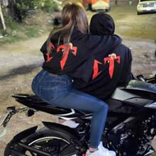 Duo 2 Sudaderas para mujer hombre diseño Corridos Tumbados Junior H Extssy Model Natanael 2 pzs oversize pareja novios chamarra moda cano ct calidad - Negro - Ver 1