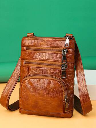 1入組真皮肩背包手提包錢包斜挎包收納袋智慧型手機口袋