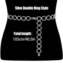 流行的金/銀色女用腰鏈，適用於鄉村音樂節派對裝飾，可搭配裙裝和牛仔褲，月形雙環金屬腰帶