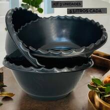 Kit 3 Large Practical Plastic Salad Bowls 5L - Sturdy And - màu đen - Xem 2